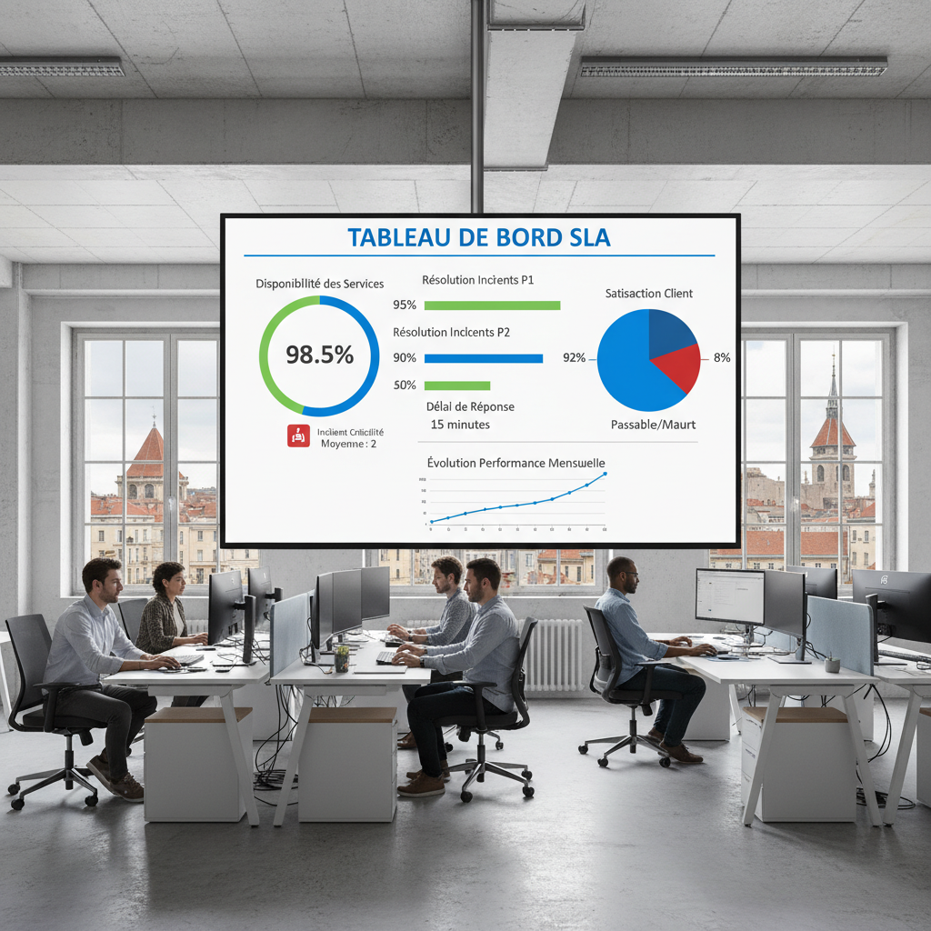 Tableau de bord SLA avec indicateurs de performance IT